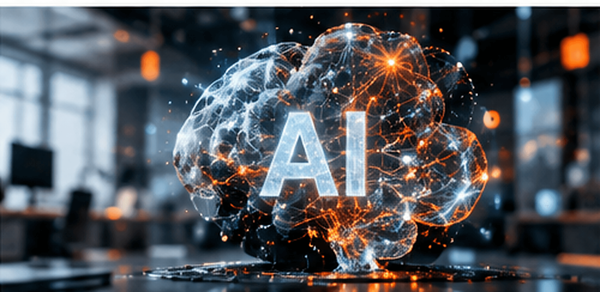 带有 AI 字样的发光神经网络模型